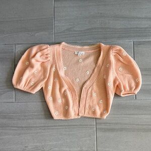 For Love And Lemons Peach Sweater with Floral Accents